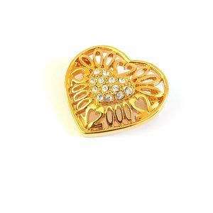 Monet Gold Millennium Heart Brooch with Crystal Pave Center Open Work 2000 Pin